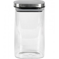 Pote 1,1l 10x10x18cm Quadrado Em Vidro Borossilicato Com Tampa Em Metal